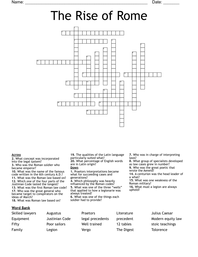 The Rise of Rome Crossword