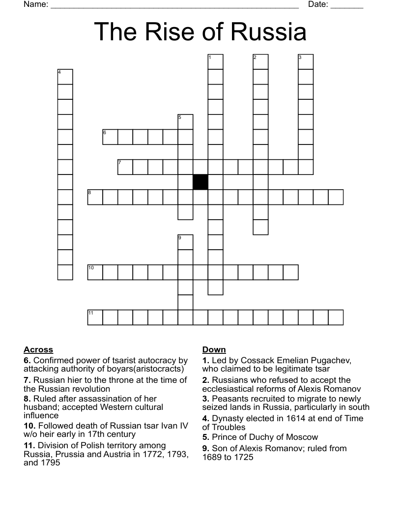The Rise of Russia  Crossword