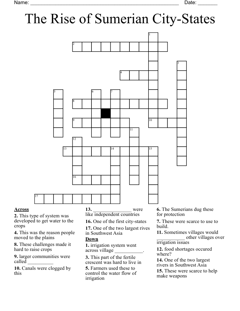 The Rise of Sumerian City-States Crossword