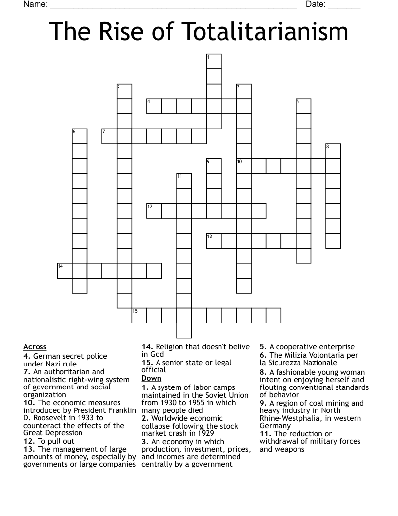 The Rise of Totalitarianism Crossword