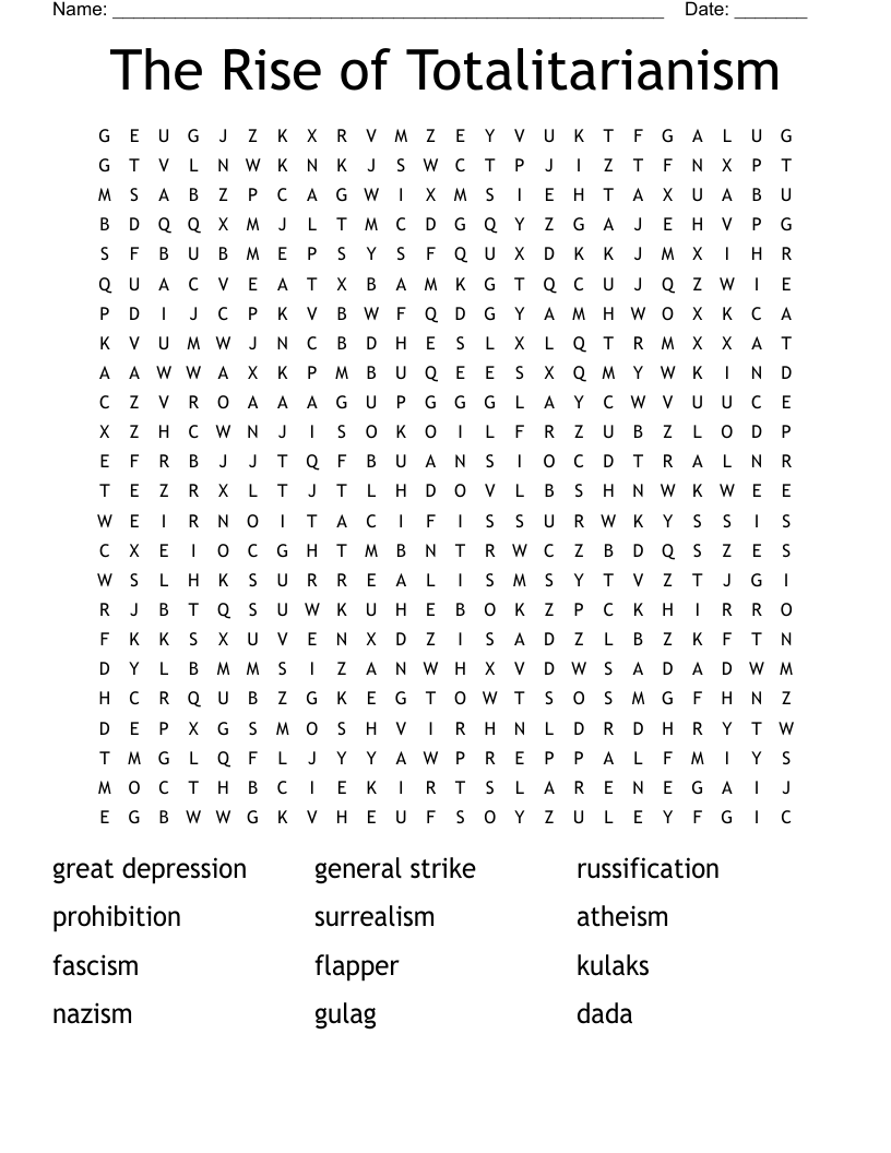 The Rise of Totalitarianism Word Search