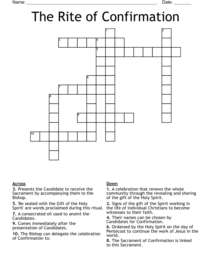 The Rite of Confirmation Crossword