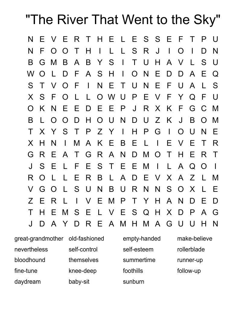 "The River That Went to the Sky" Word Search
