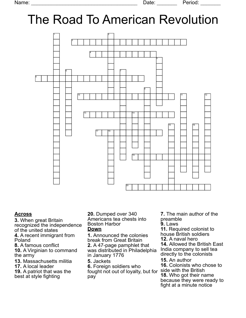 The Road To American Revolution  Crossword