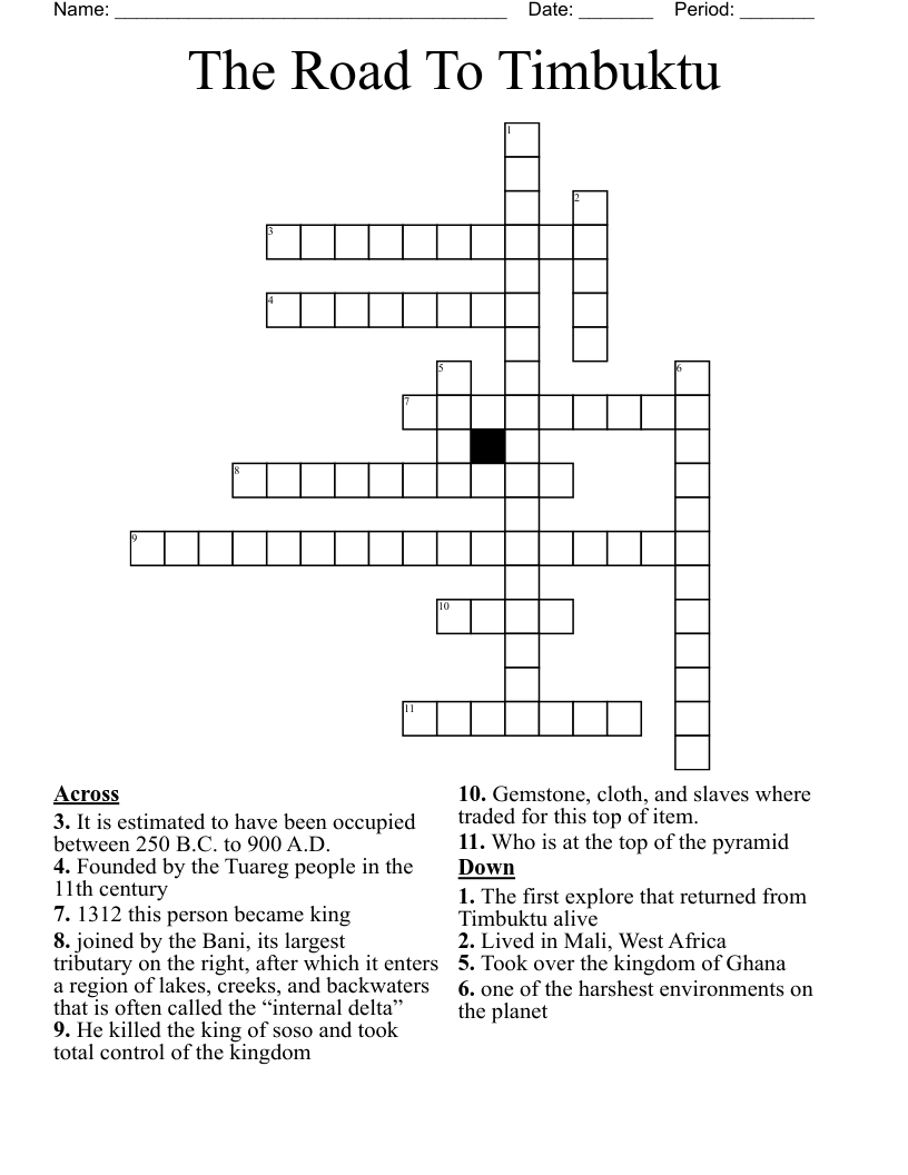 The Road To Timbuktu  Crossword
