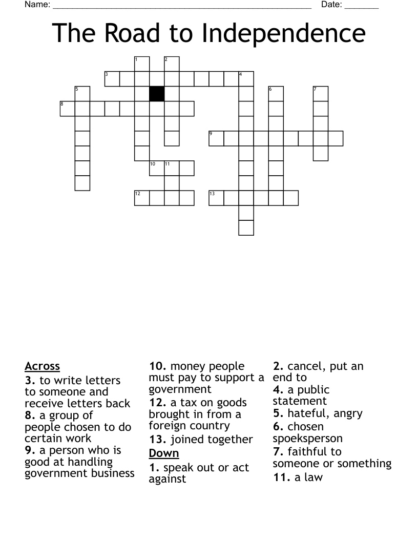 The Road to Independence  Crossword
