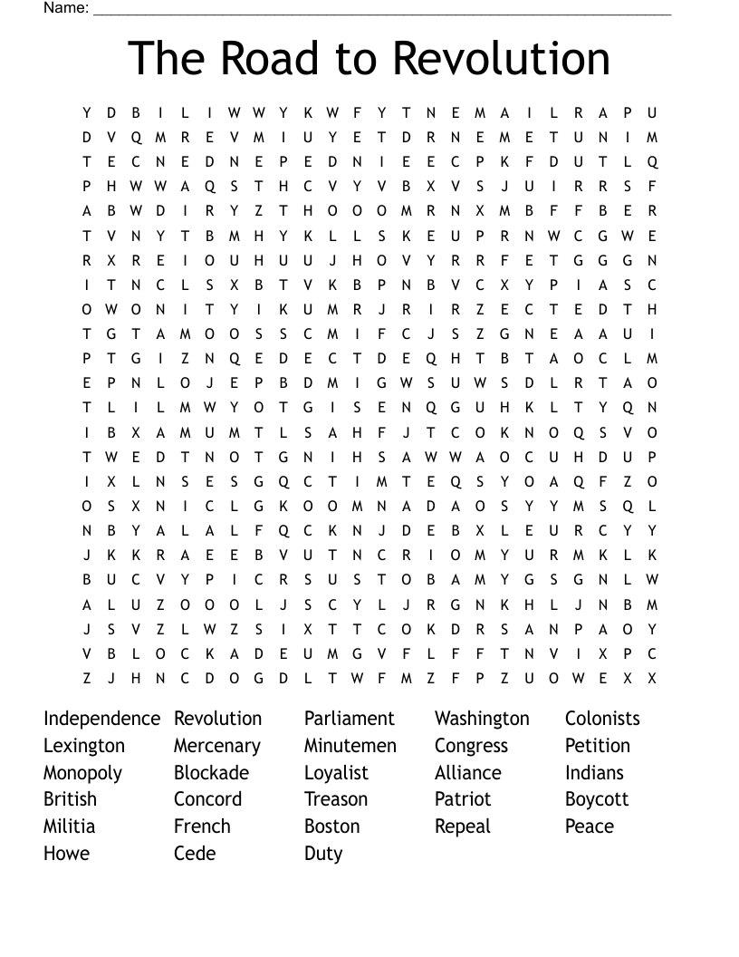 The Road to Revolution Word Search