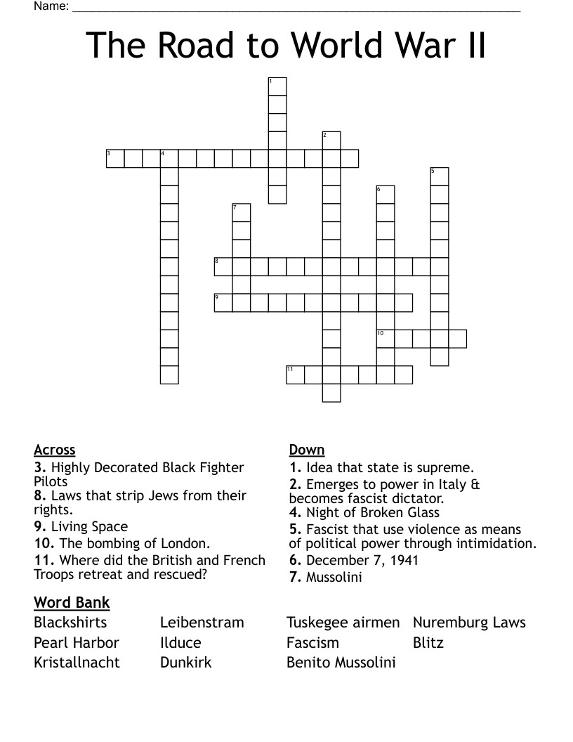 The Road to World War II Crossword