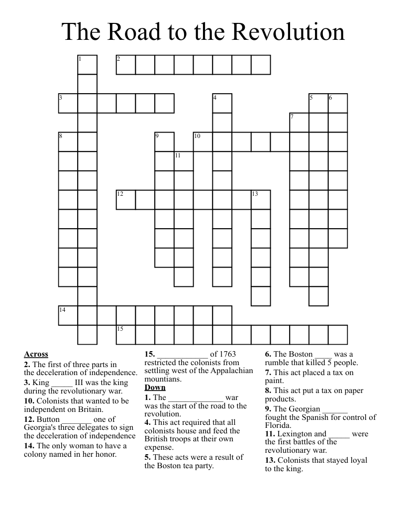 The Road to the Revolution  Crossword