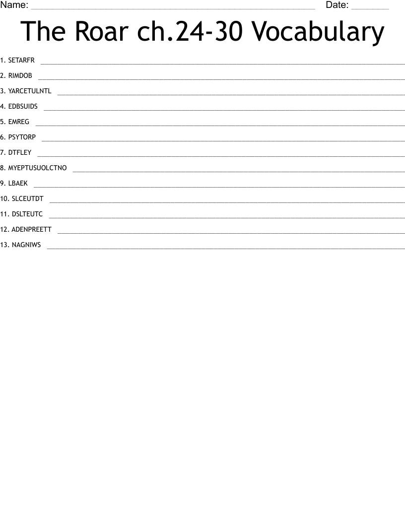 The Roar ch.24-30 Vocabulary Word Scramble