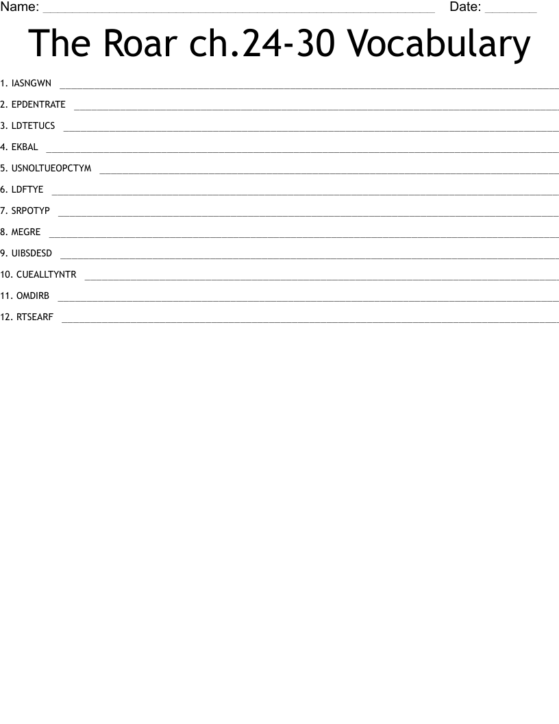 The Roar ch.24-30 Vocabulary Word Scramble