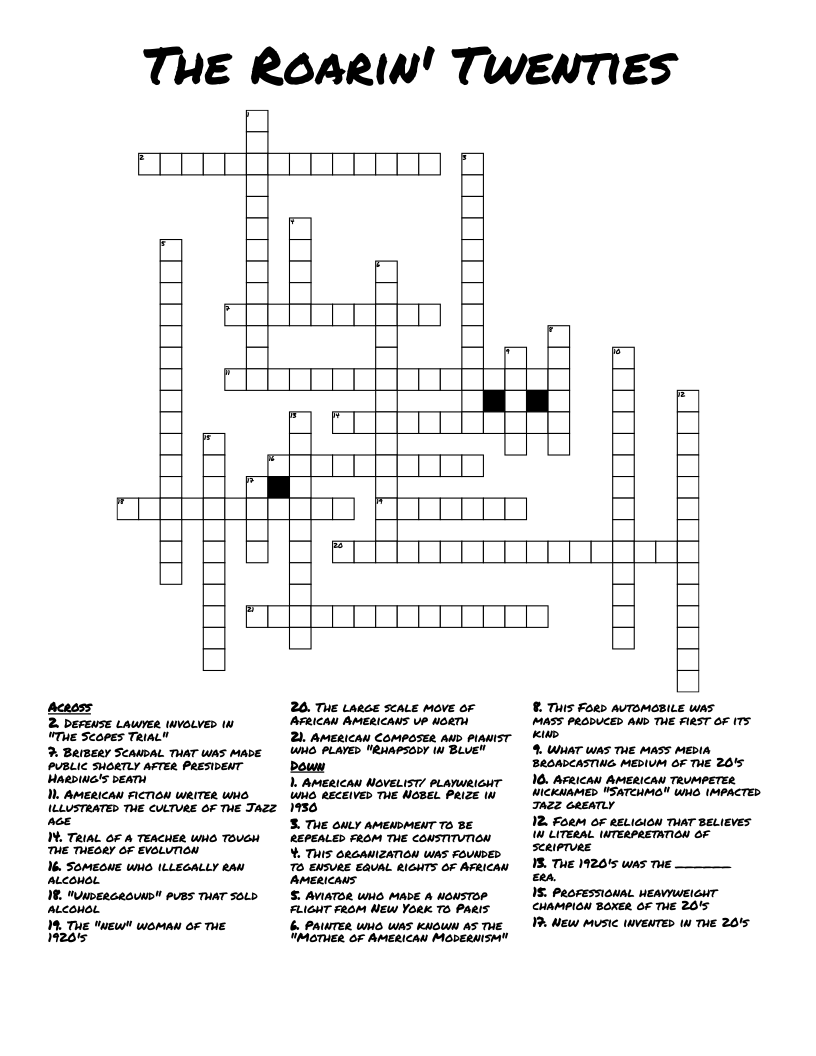 The Roarin' Twenties Crossword