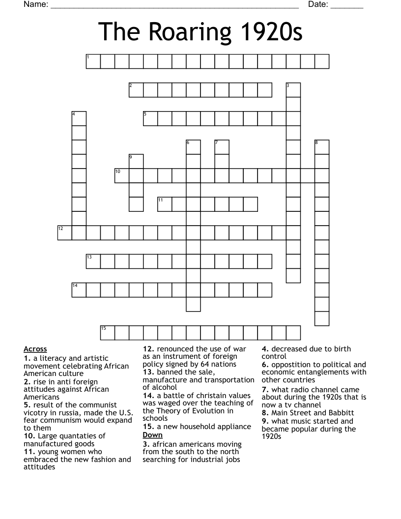 The Roaring 1920s Crossword