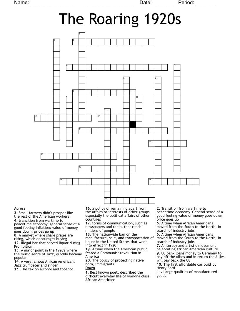 The Roaring 1920s Crossword