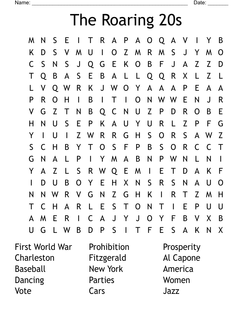 The Roaring 20s Word Search