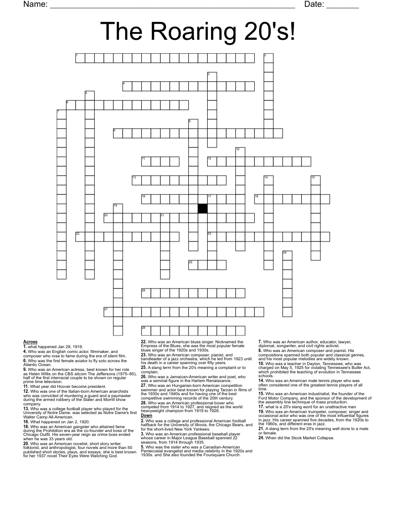 The Roaring 20's! Crossword