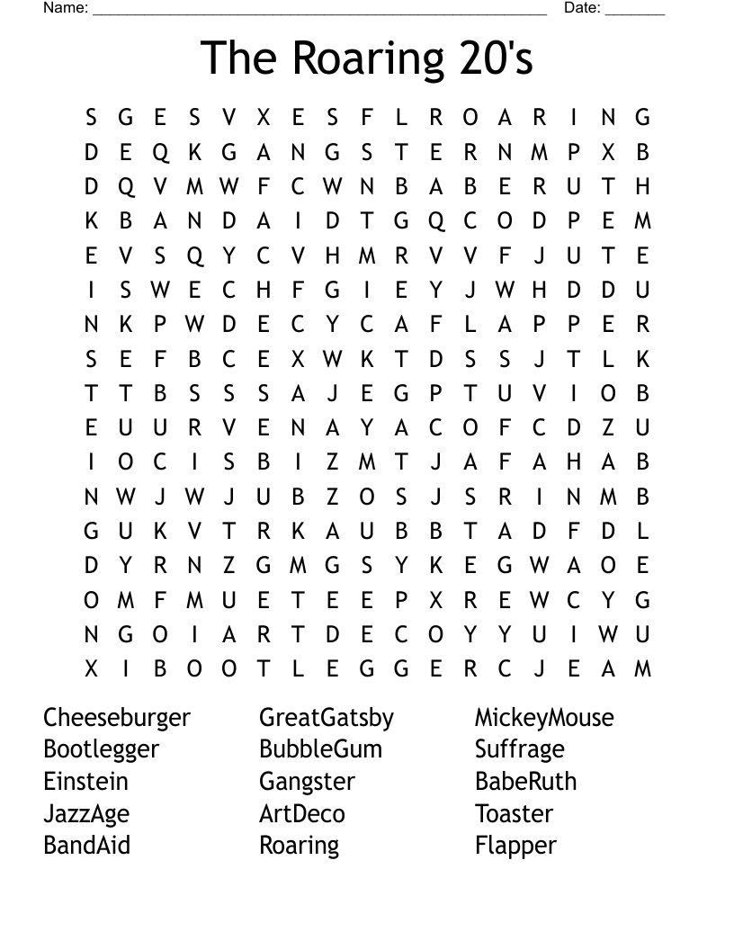 The Roaring 20's Word Search