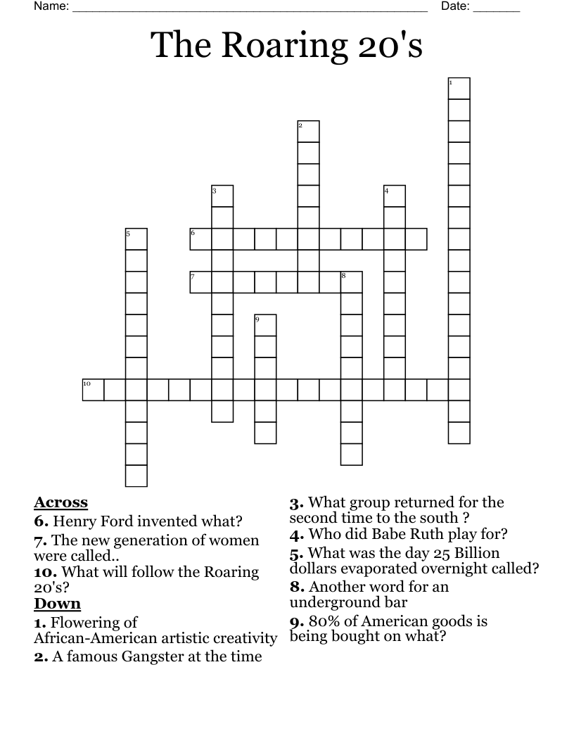 The Roaring 20's Crossword