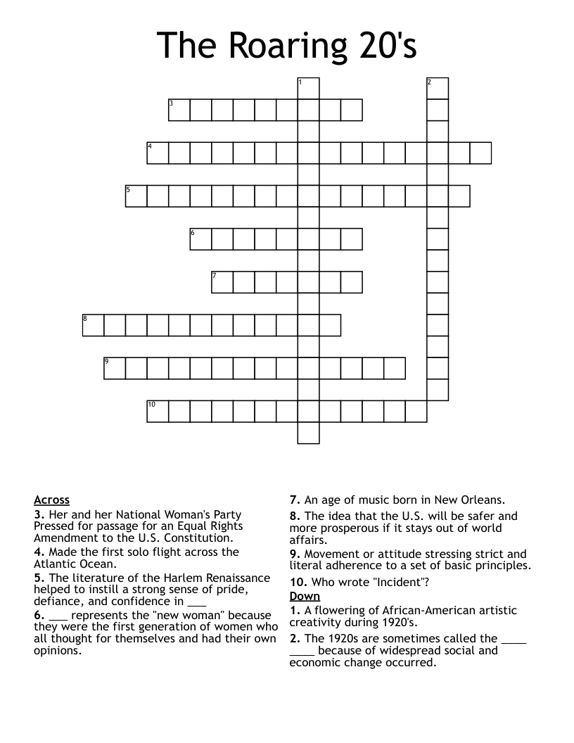 The Roaring 20's Crossword