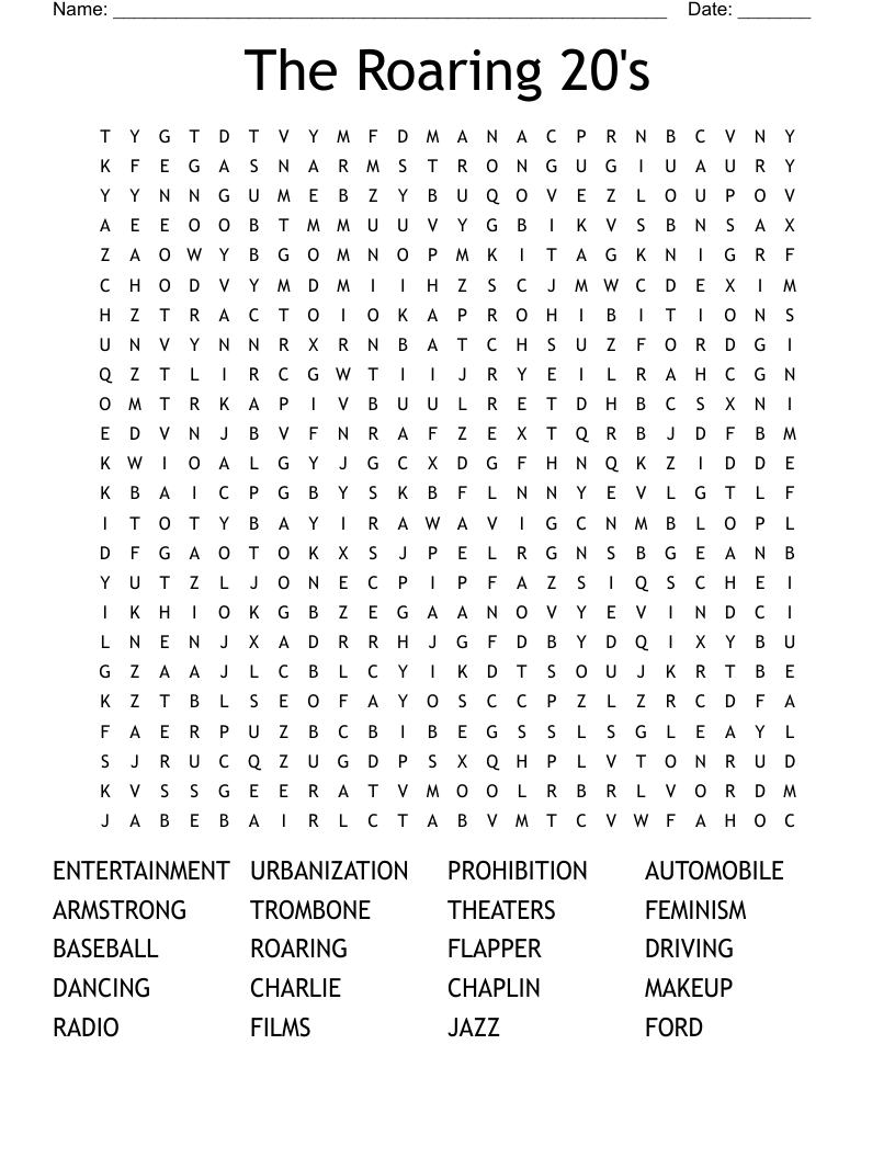 The Roaring 20's Word Search