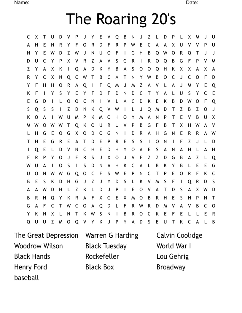 The Roaring 20's Word Search