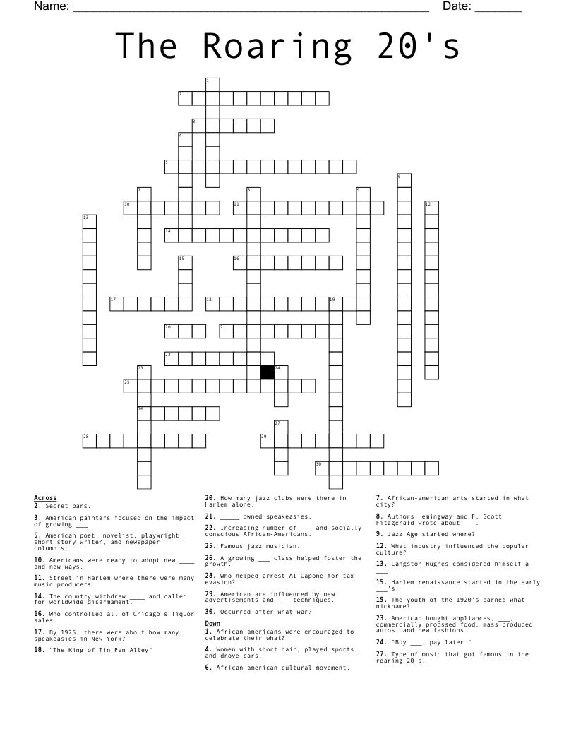 The Roaring 20's Crossword