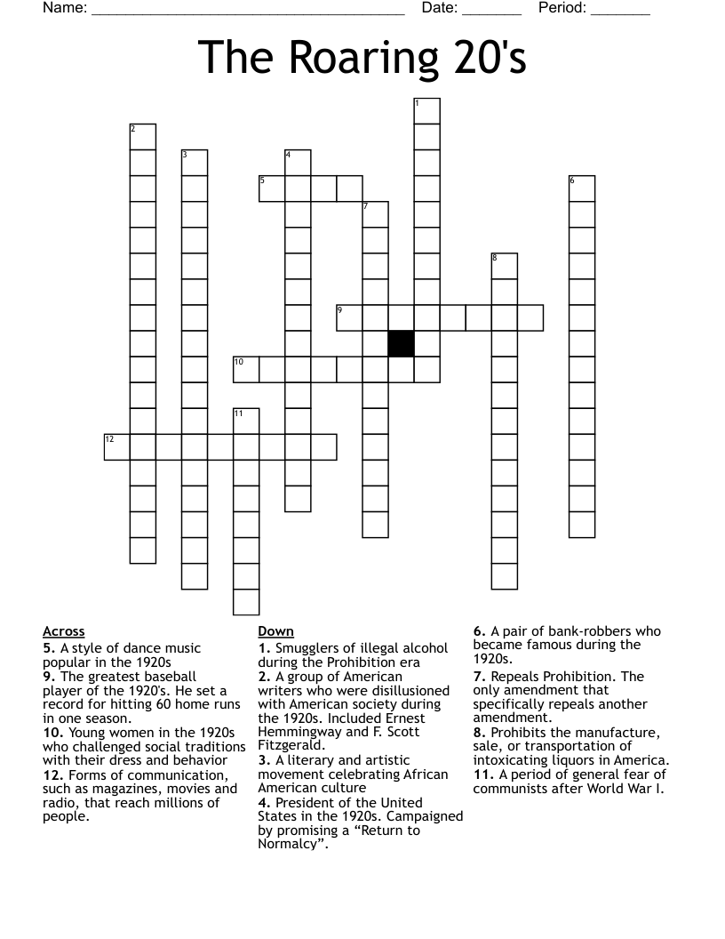 The Roaring 20's Crossword