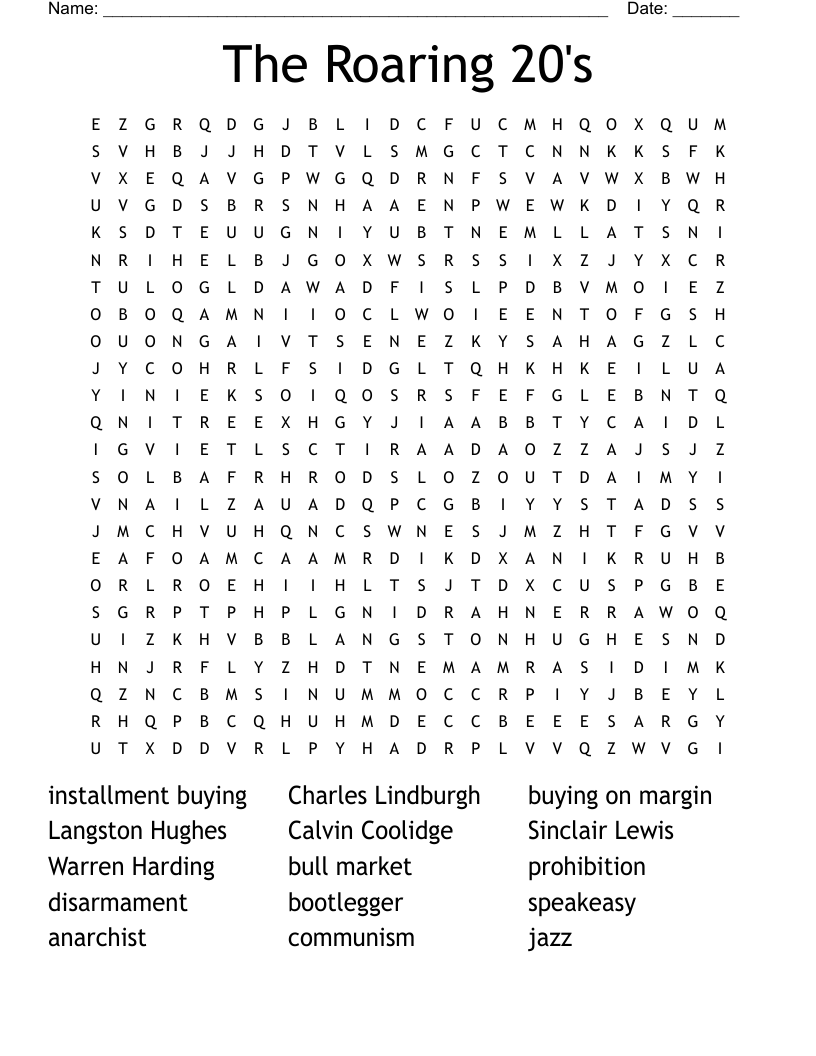 The Roaring 20's Word Search