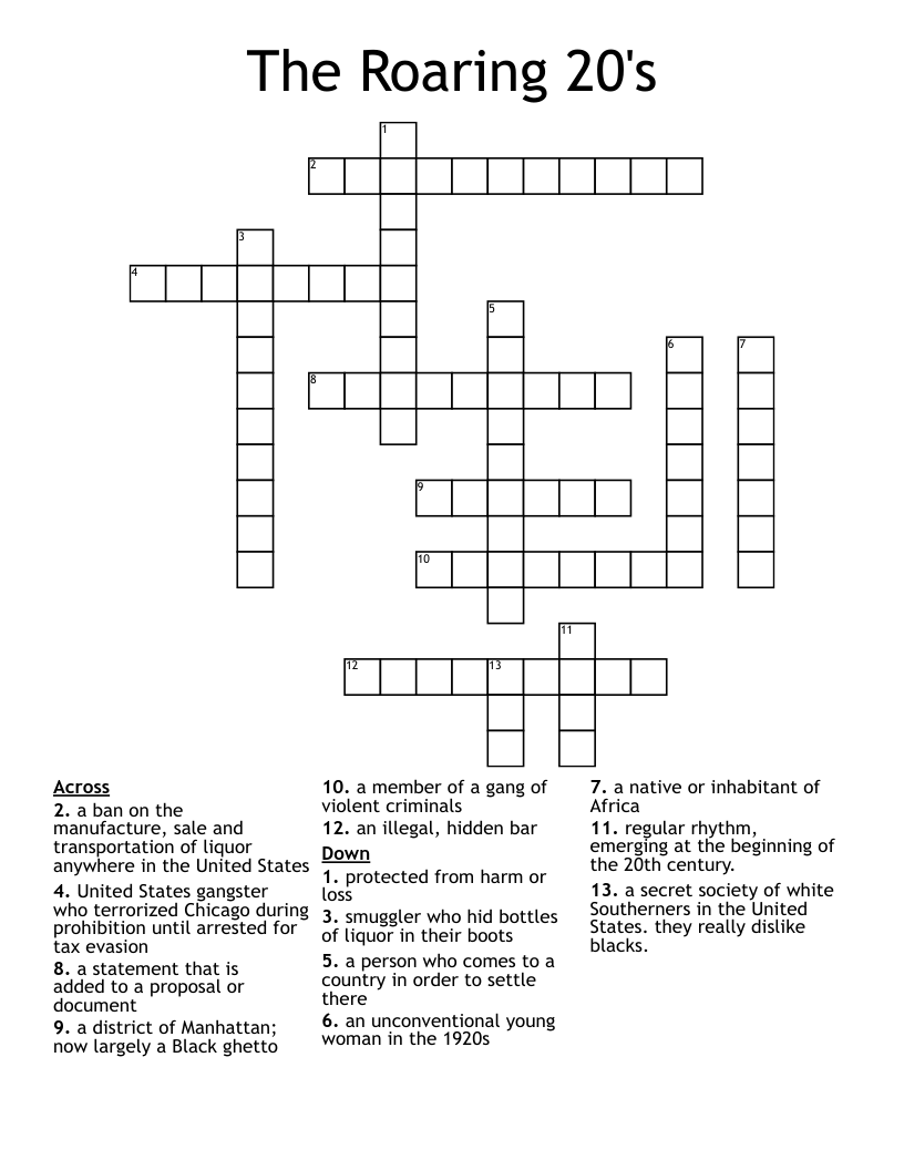 The Roaring 20's Crossword