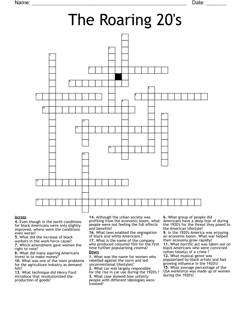 The Roaring 20's Crossword