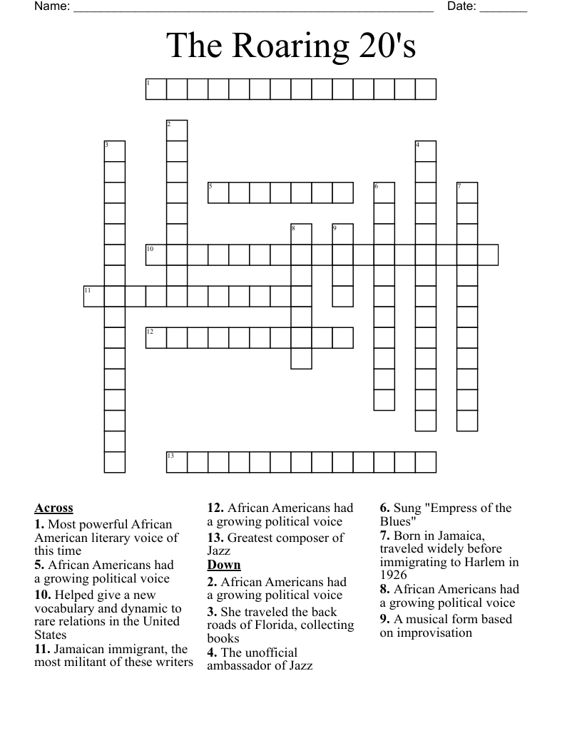 The Roaring 20's  Crossword