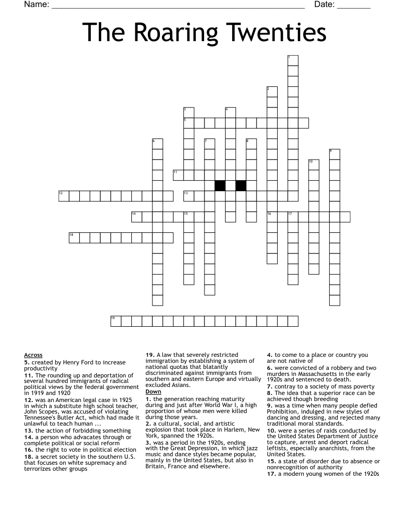 The Roaring Twenties Crossword
