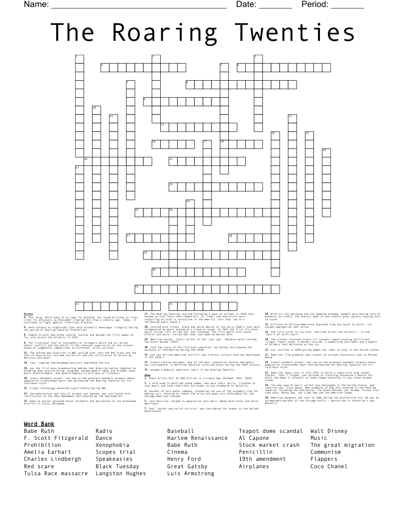 The Roaring Twenties Crossword