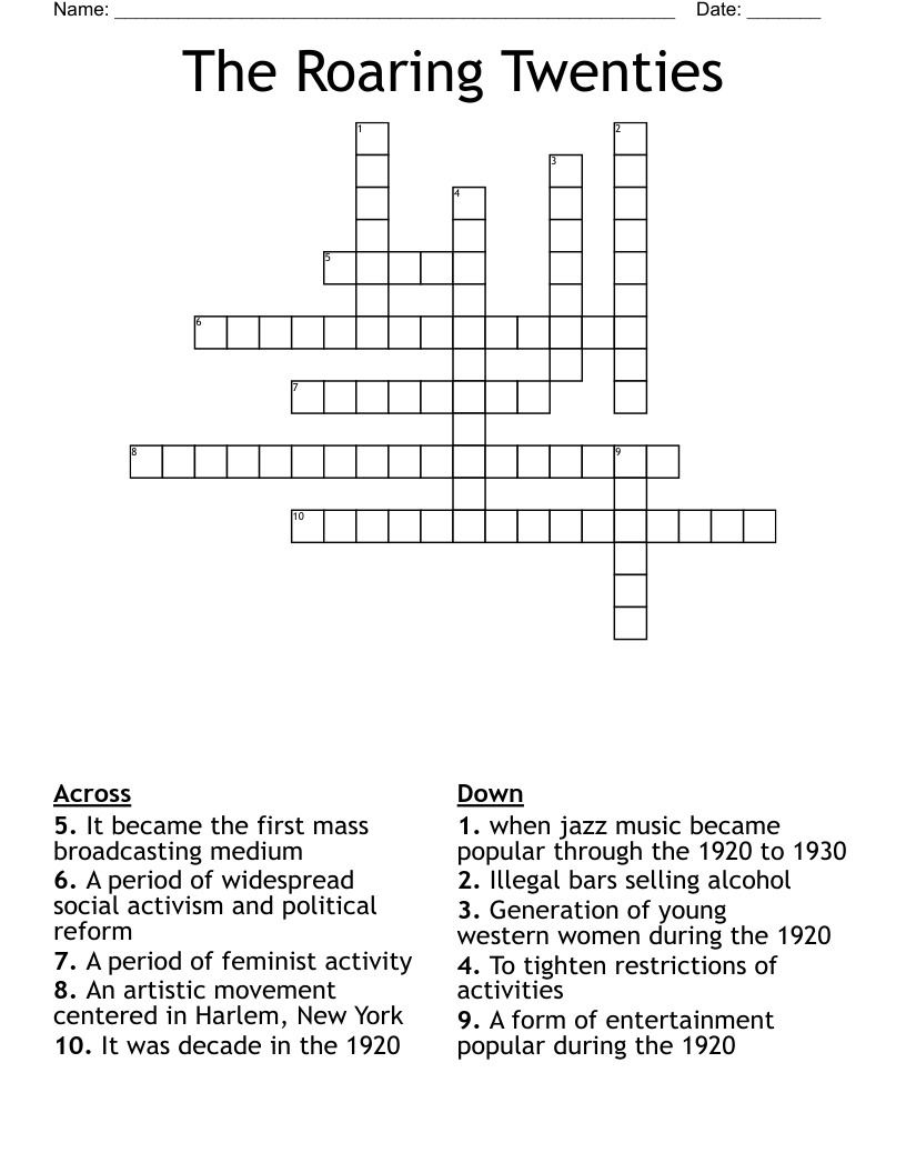 The Roaring Twenties Crossword