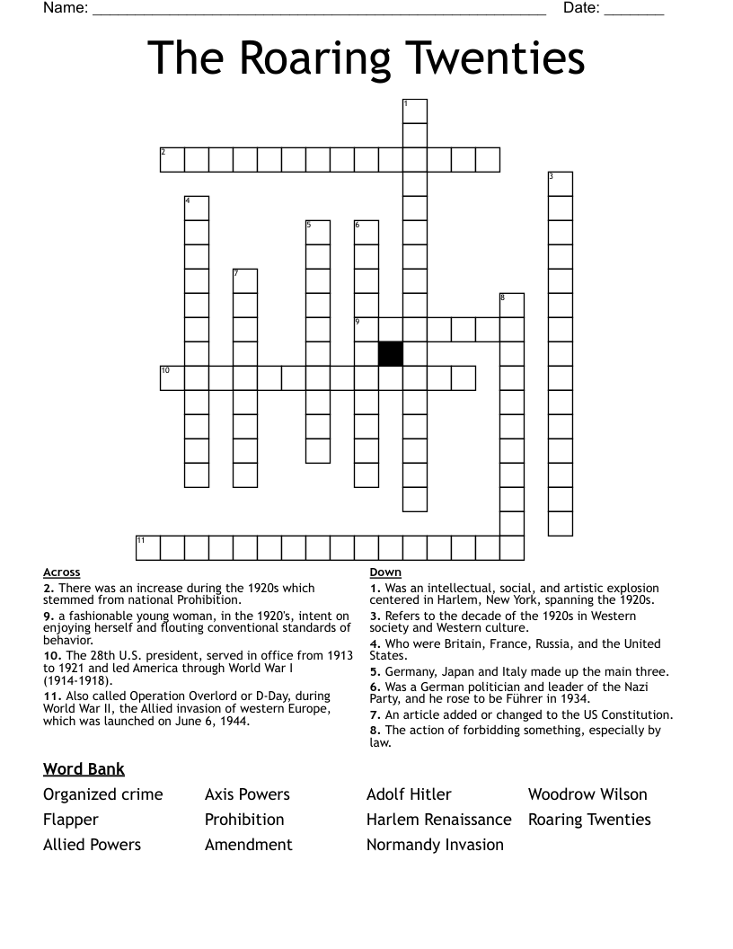The Roaring Twenties Crossword