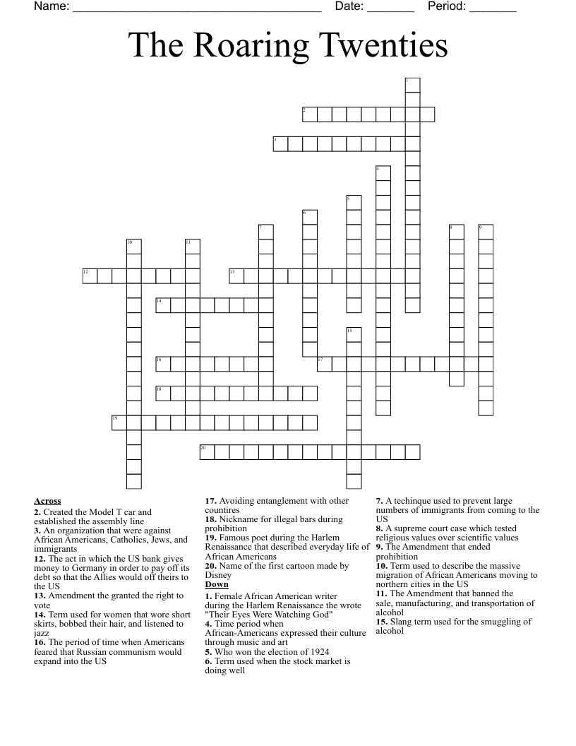 The Roaring Twenties Crossword