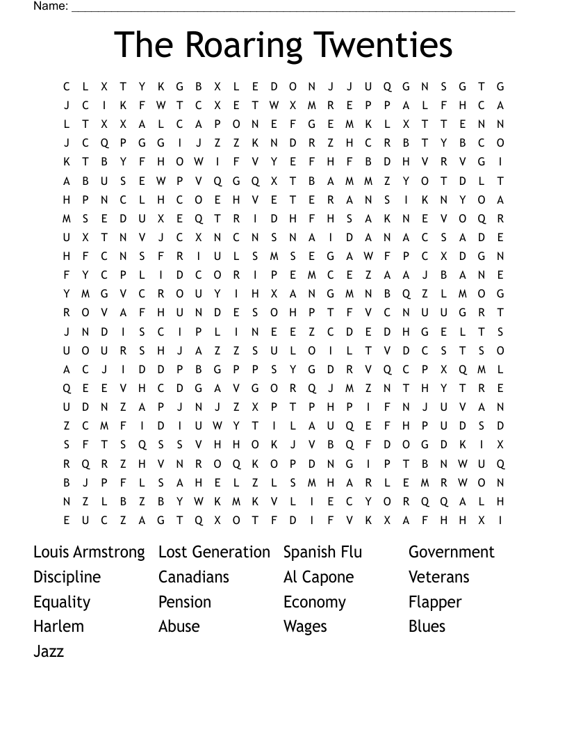 The Roaring Twenties Word Search