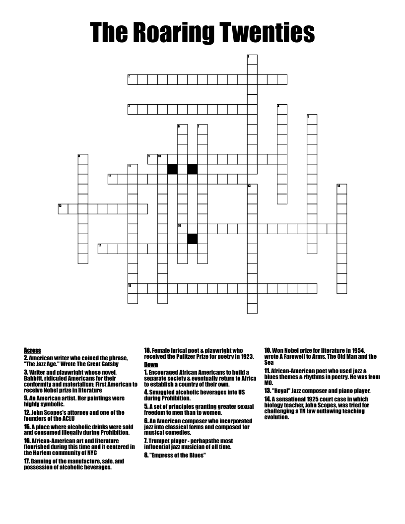 The Roaring Twenties Crossword