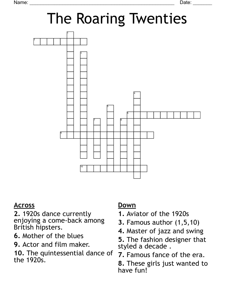 The Roaring Twenties  Crossword