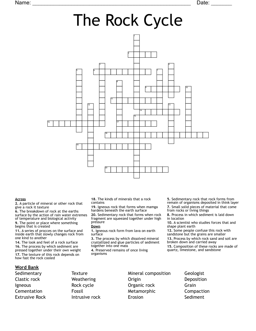 The Rock Cycle Crossword