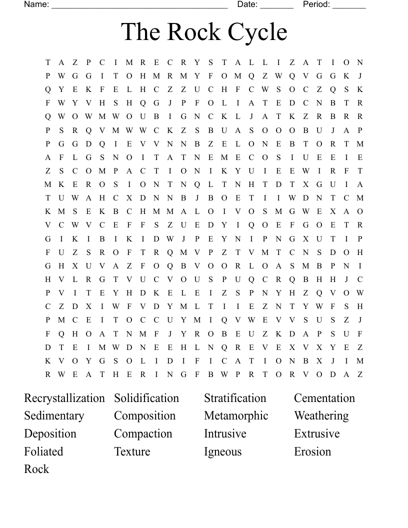 The Rock Cycle Word Search