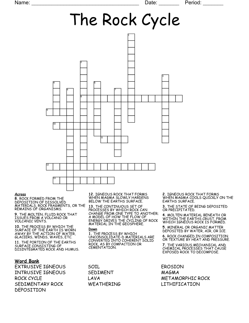 The Rock Cycle Crossword
