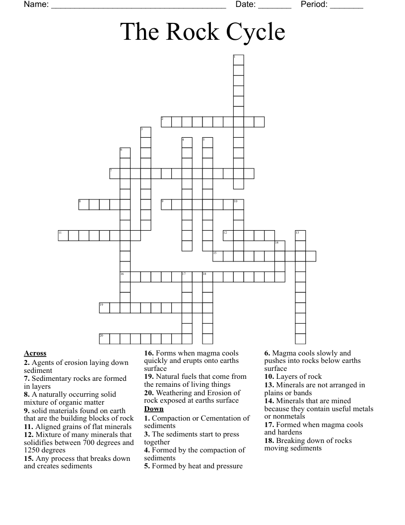 The Rock Cycle Crossword