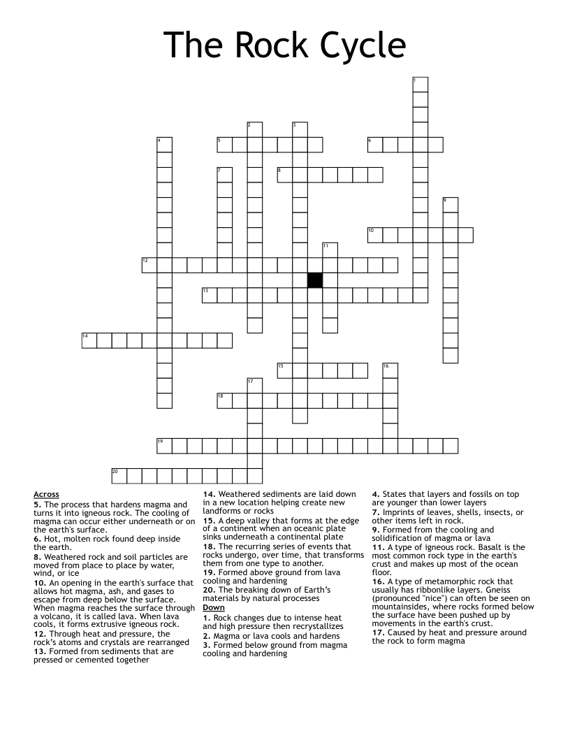 The Rock Cycle Crossword