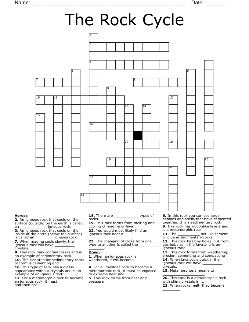 The Rock Cycle Crossword