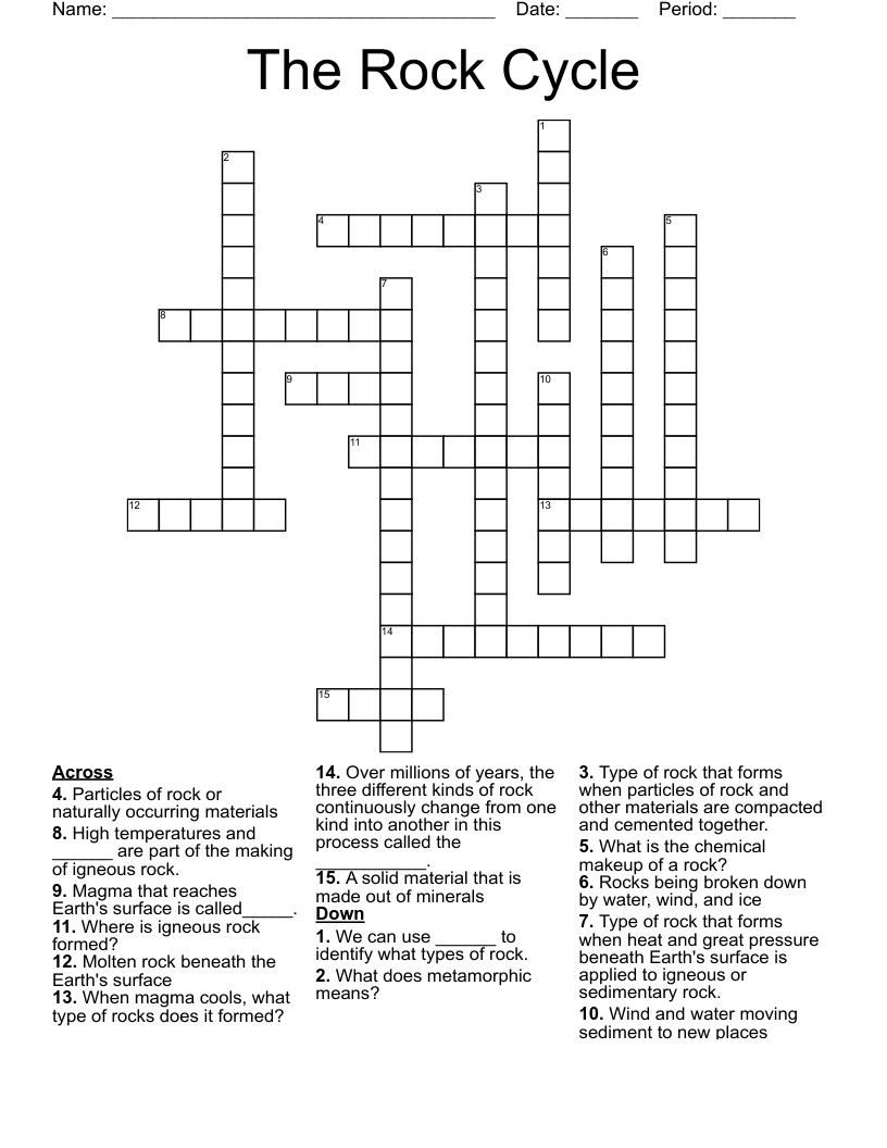 The Rock Cycle Crossword