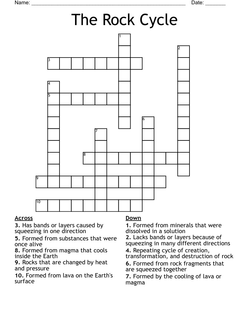 The Rock Cycle Crossword