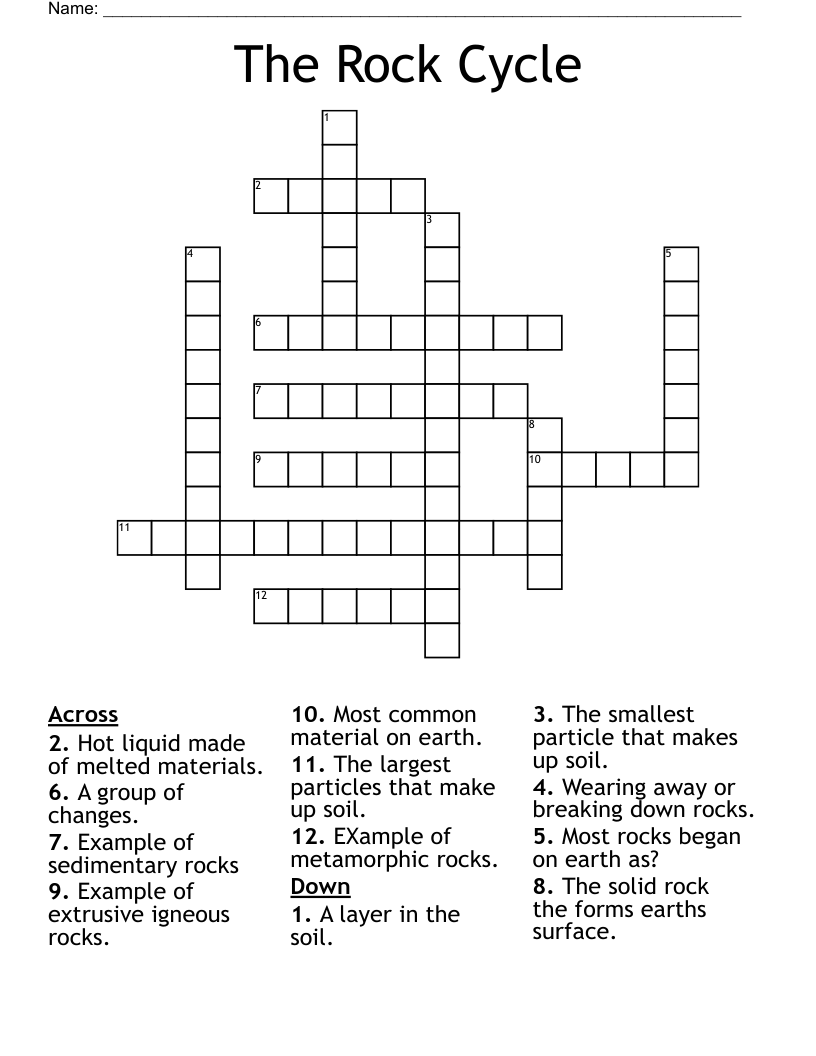The Rock Cycle Crossword