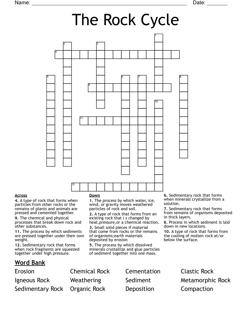 The Rock Cycle Crossword