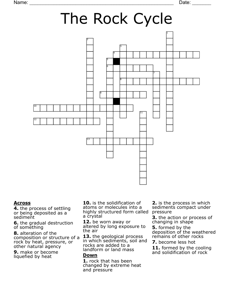 The Rock Cycle Crossword